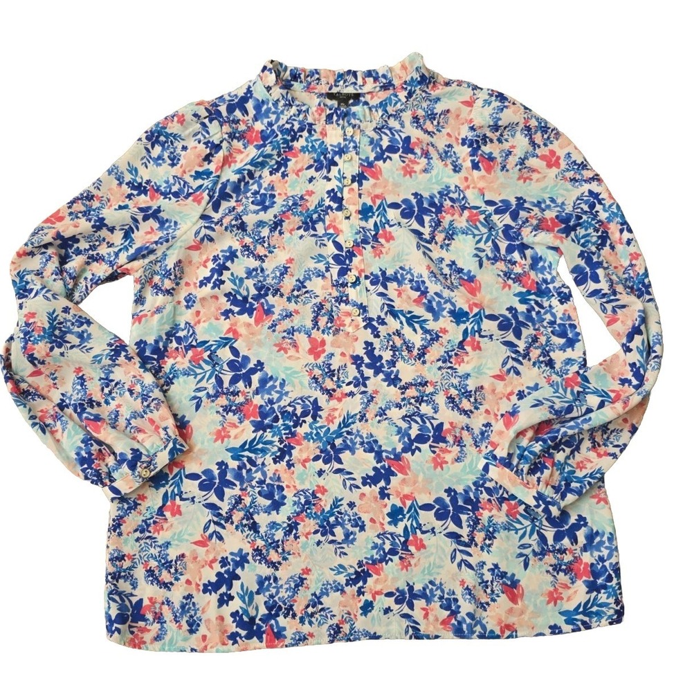Talbots Petite Women's Blouse Multicolored Floral Long Sleeve Size Mp Top
